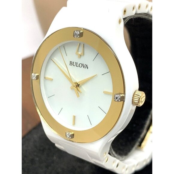 Bulova Women's Watch 98R292 Millennia Quartz Gold White Dial Ceramic Dial